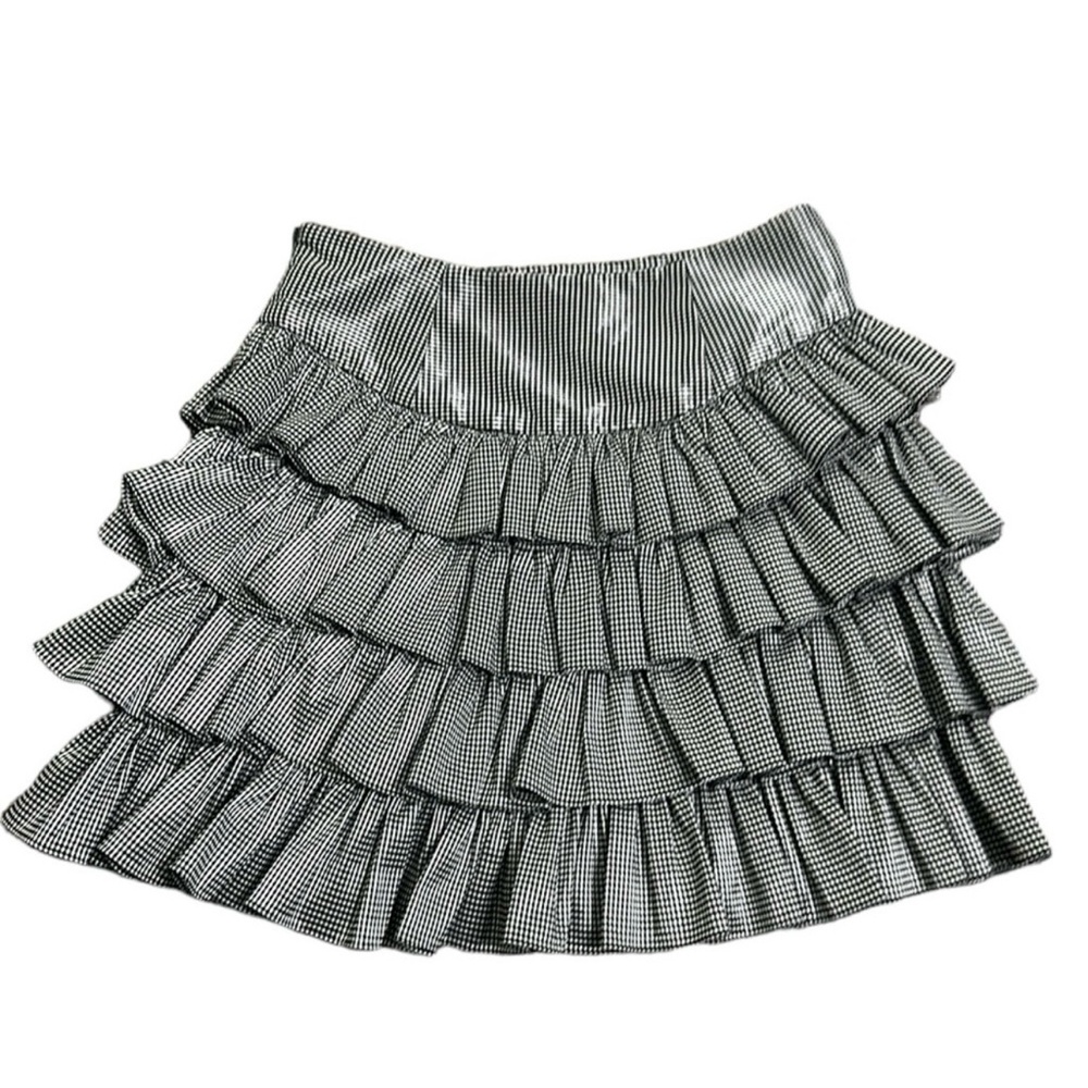 Betsy Johnson black and white tiered gingham ruffle mini skirt